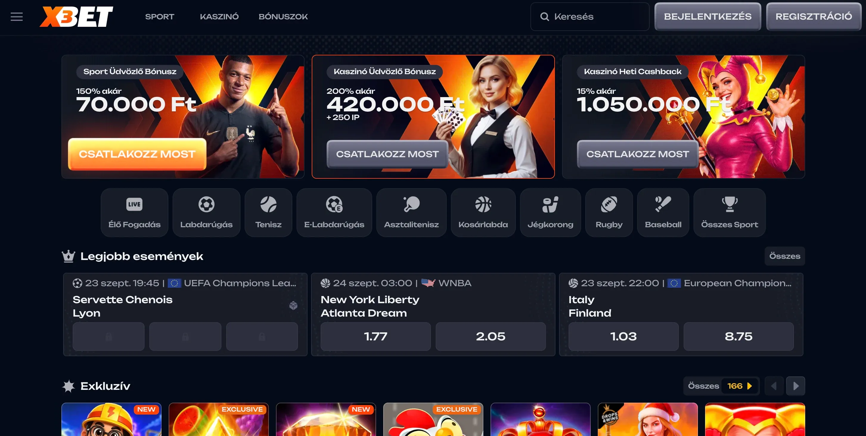 Az X3bet casino kezdőlapja